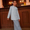 The Early Check - in Collection Girl Mandarin Collar Kurung Top in Snowflake Print - Umbi