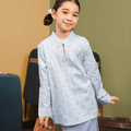 The Early Check - in Collection Girl Mandarin Collar Kurung Top in Snowflake Print - Umbi