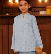 The Early Check - in Collection Girl Mandarin Collar Kurung Top in Snowflake Print - Umbi