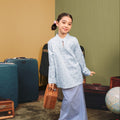 The Early Check - in Collection Girl Mandarin Collar Kurung Top in Snowflake Print - Umbi