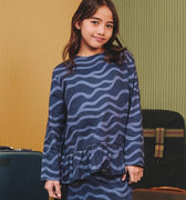 The Early Check - in Collection Girl Ruffles Top in Ombak Print - Umbi