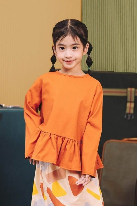 The Early Check - in Collection Girl Ruffles Top in Orange - Umbi