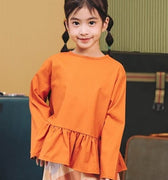 The Early Check - in Collection Girl Ruffles Top in Orange - Umbi