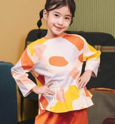 The Early Check - in Collection Girl Ruffles Top in Playroom Print - Umbi