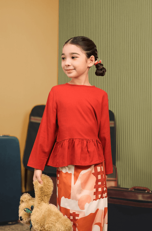 The Early Check-in Collection Girl Ruffles Top in Terracotta