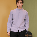 The Early Check - in Collection Men Mandarin Collar Long Sleeve Shirt in Lilac - Umbi
