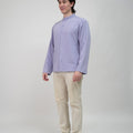 The Early Check - in Collection Men Mandarin Collar Long Sleeve Shirt in Lilac - Umbi