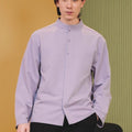 The Early Check - in Collection Men Mandarin Collar Long Sleeve Shirt in Lilac - Umbi