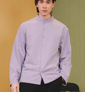 The Early Check - in Collection Men Mandarin Collar Long Sleeve Shirt in Lilac - Umbi