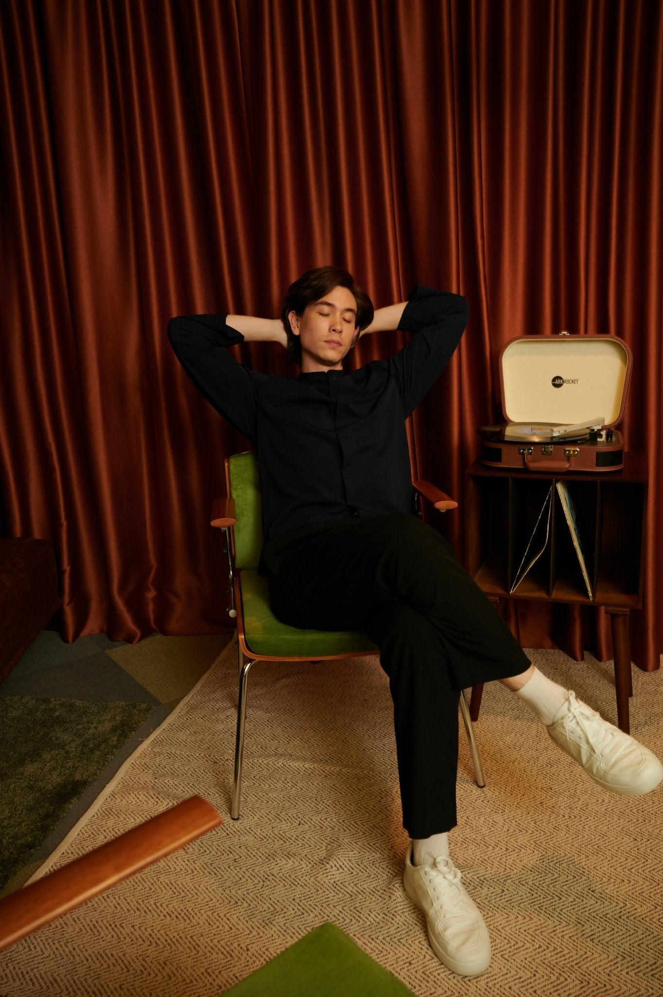 The Early Check - in Collection Men Mandarin Collar Long Sleeve Shirt in Midnight Blue - Umbi