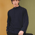 The Early Check - in Collection Men Mandarin Collar Long Sleeve Shirt in Midnight Blue - Umbi