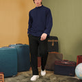 The Early Check - in Collection Men Mandarin Collar Long Sleeve Shirt in Midnight Blue - Umbi