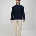The Early Check - in Collection Men Mandarin Collar Long Sleeve Shirt in Midnight Blue - Umbi