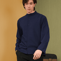 The Early Check - in Collection Men Mandarin Collar Long Sleeve Shirt in Midnight Blue - Umbi