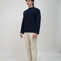 The Early Check - in Collection Men Mandarin Collar Long Sleeve Shirt in Midnight Blue - Umbi
