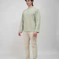 The Early Check - in Collection Men Mandarin Collar Long Sleeve Shirt in Mint Green - Umbi