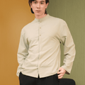 The Early Check - in Collection Men Mandarin Collar Long Sleeve Shirt in Mint Green - Umbi