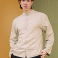 The Early Check - in Collection Men Mandarin Collar Long Sleeve Shirt in Mint Green - Umbi