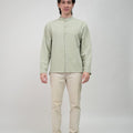The Early Check - in Collection Men Mandarin Collar Long Sleeve Shirt in Mint Green - Umbi