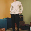 The Early Check - in Collection Men Mandarin Collar Long Sleeve Shirt in Mint Green - Umbi