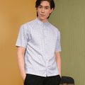 The Early Check - in Collection Men Mandarin Collar Short Sleeve Shirt in Ballroom Print - Umbi