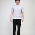 The Early Check - in Collection Men Mandarin Collar Short Sleeve Shirt in Ballroom Print - Umbi