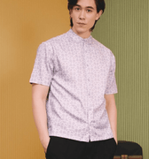 The Early Check - in Collection Men Mandarin Collar Short Sleeve Shirt in Ballroom Print - Umbi