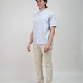 The Early Check - in Collection Men Mandarin Collar Short Sleeve Shirt in Snowflake Print - Umbi
