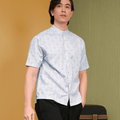The Early Check - in Collection Men Mandarin Collar Short Sleeve Shirt in Snowflake Print - Umbi