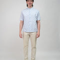 The Early Check - in Collection Men Mandarin Collar Short Sleeve Shirt in Snowflake Print - Umbi