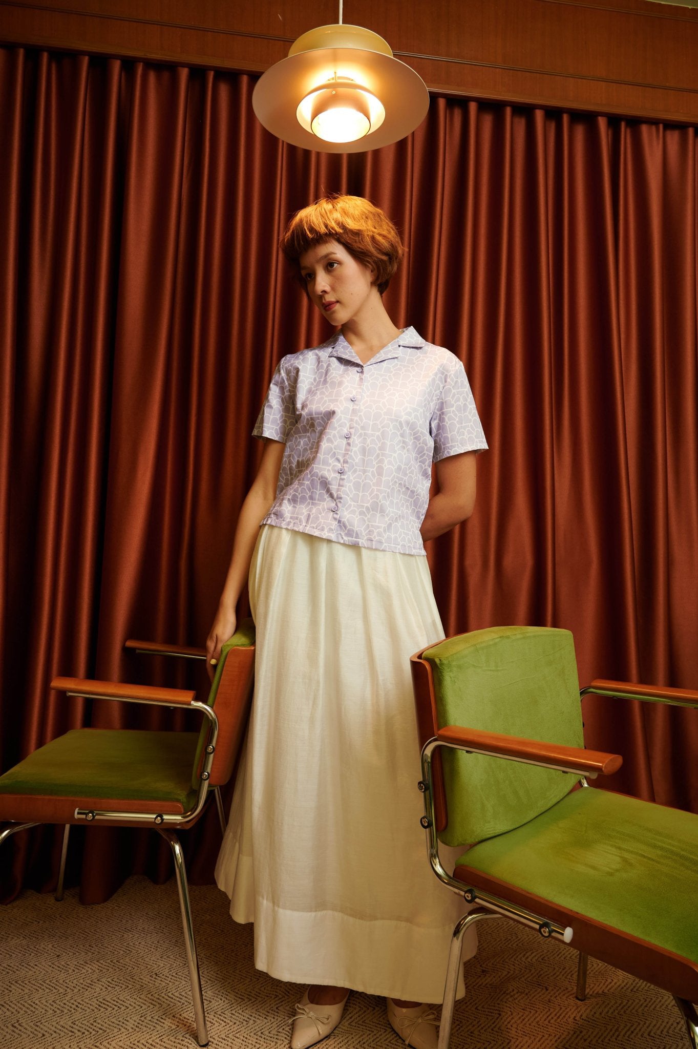 The Early Check - in Collection Women Casual Top in Ballroom Print - Umbi