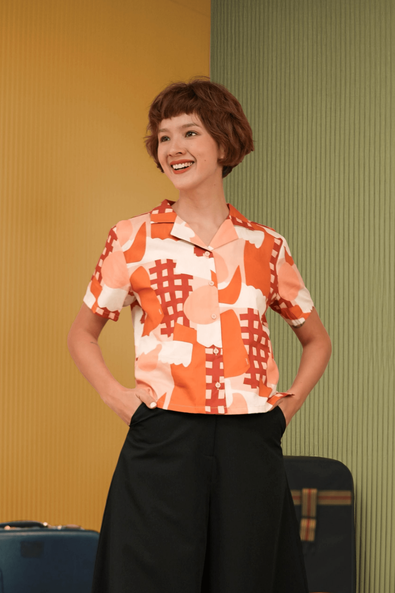 The Early Check - in Collection Women Casual Top in Cranberry Print - Umbi