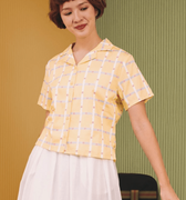 The Early Check - in Collection Women Casual Top in Honeycomb Print - Umbi