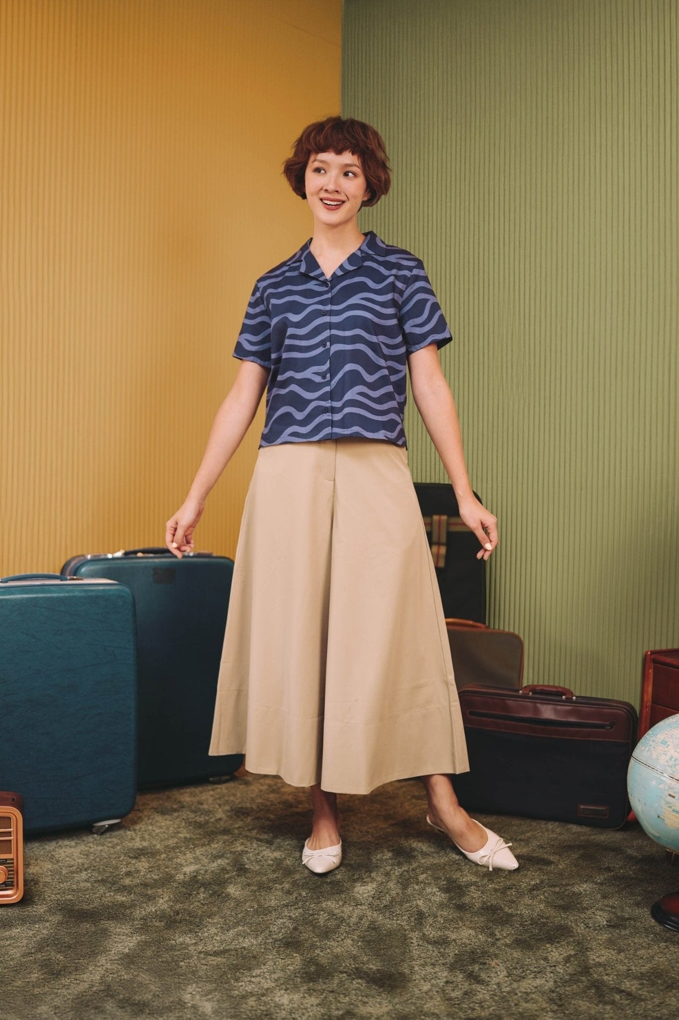 The Early Check - in Collection Women Casual Top in Ombak Print - Umbi