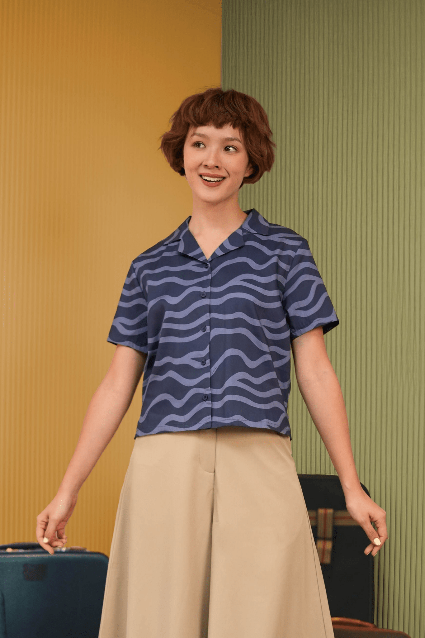 The Early Check - in Collection Women Casual Top in Ombak Print - Umbi