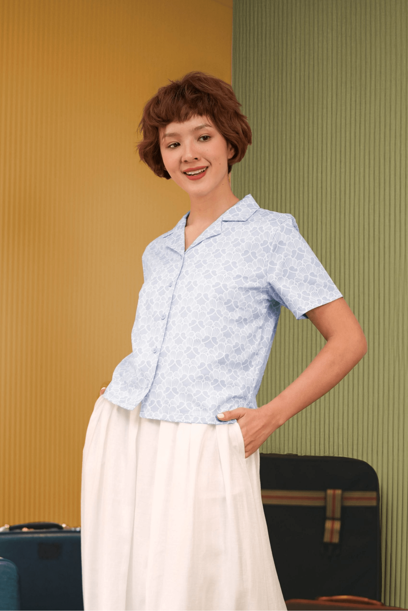 The Early Check - in Collection Women Casual Top in Snowflake Print - Umbi