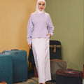 The Early Check - in Collection Women Long Sleeve Fitted Waist Blouse in Lilac - Umbi