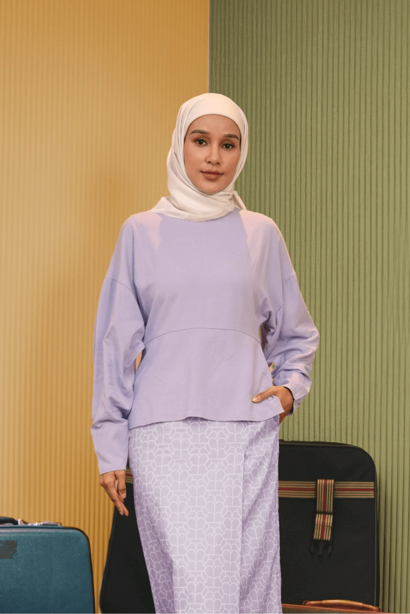 The Early Check - in Collection Women Long Sleeve Fitted Waist Blouse in Lilac - Umbi