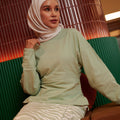 The Early Check - in Collection Women Long Sleeve Fitted Waist Blouse in Mint Green - Umbi