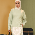 The Early Check - in Collection Women Long Sleeve Fitted Waist Blouse in Mint Green - Umbi