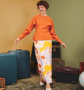 The Early Check - in Collection Women Long Sleeve Fitted Waist Blouse in Orange - Umbi