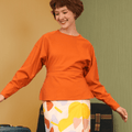 The Early Check - in Collection Women Long Sleeve Fitted Waist Blouse in Orange - Umbi