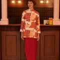 The Early Check - in Collection Women Mandarin Collar Kurung Top in Cranberry Print - Umbi