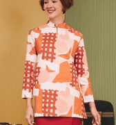 The Early Check - in Collection Women Mandarin Collar Kurung Top in Cranberry Print - Umbi