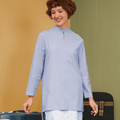 The Early Check - in Collection Women Mandarin Collar Kurung Top in Periwinkle Blue - Umbi