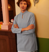 The Early Check - in Collection Women Mandarin Collar Kurung Top in Periwinkle Blue - Umbi
