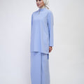 The Early Check - in Collection Women Mandarin Collar Kurung Top in Periwinkle Blue - Umbi