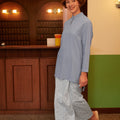 The Early Check - in Collection Women Mandarin Collar Kurung Top in Periwinkle Blue - Umbi