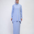 The Early Check - in Collection Women Mandarin Collar Kurung Top in Periwinkle Blue - Umbi