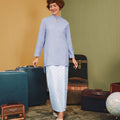 The Early Check - in Collection Women Mandarin Collar Kurung Top in Periwinkle Blue - Umbi